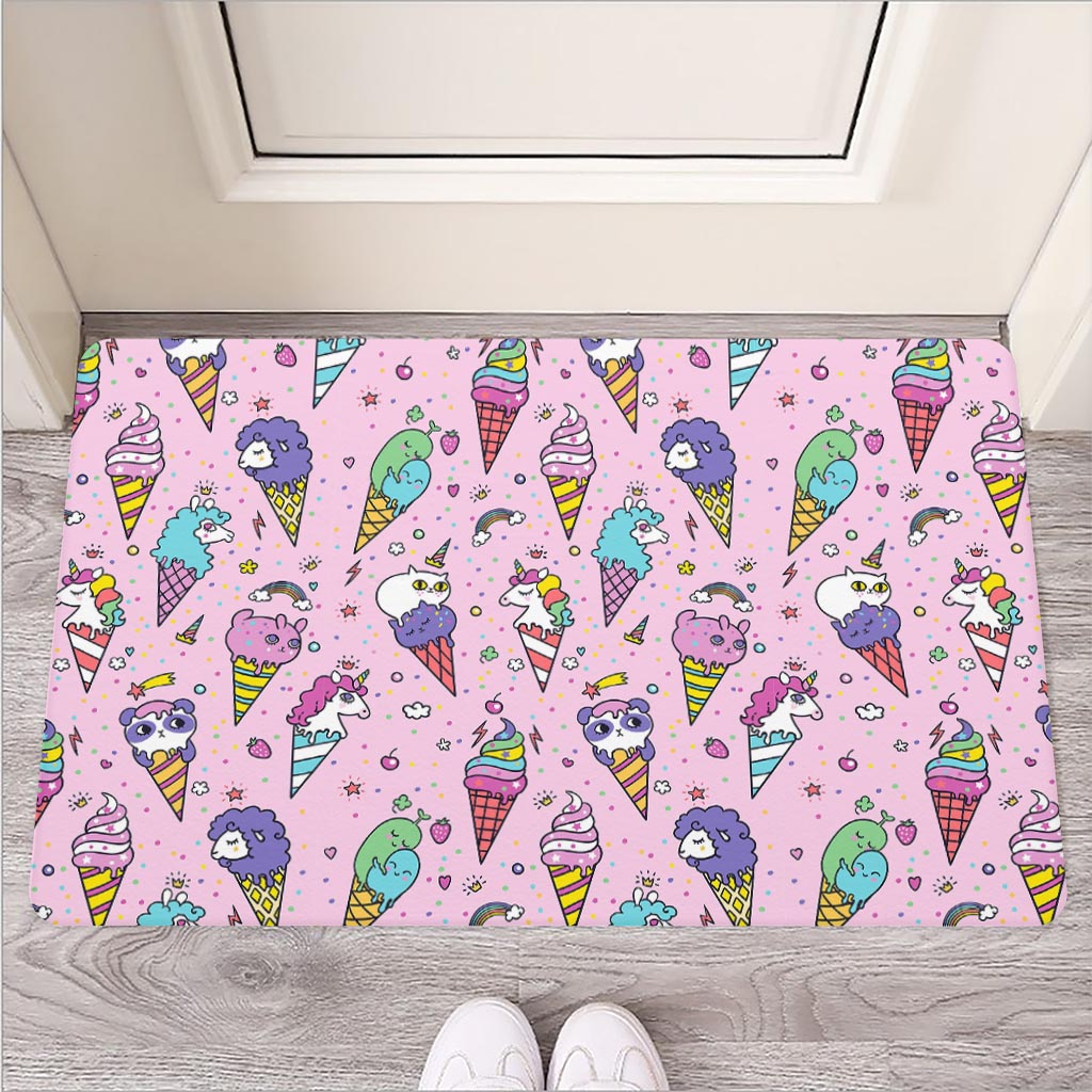 Girly Unicorn Ice Cream Pattern Print Rubber Doormat