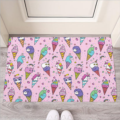Girly Unicorn Ice Cream Pattern Print Rubber Doormat