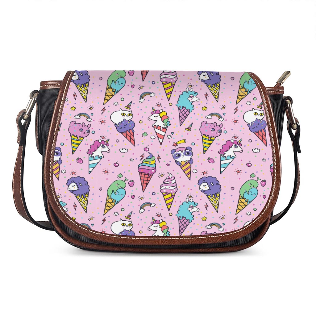 Girly Unicorn Ice Cream Pattern Print Saddle Bag