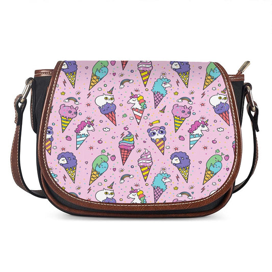 Girly Unicorn Ice Cream Pattern Print Saddle Bag