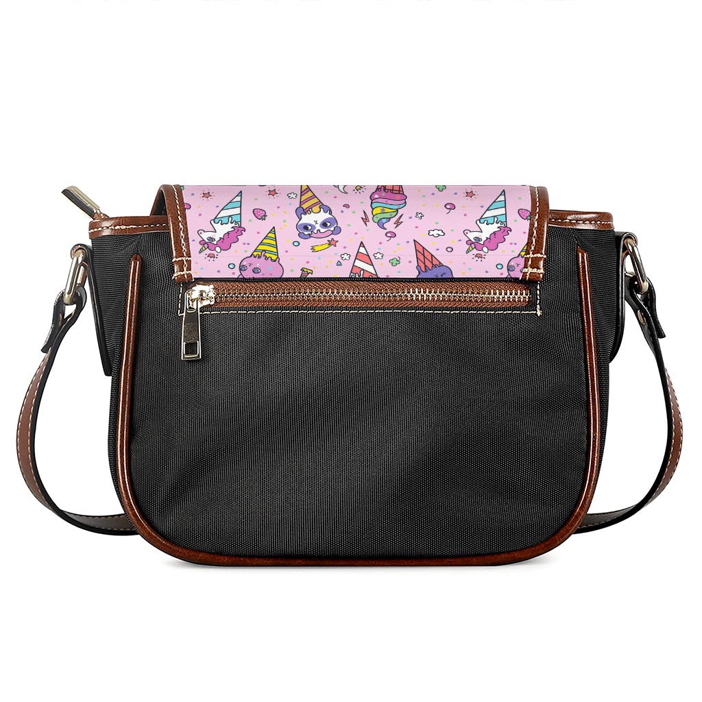 Girly Unicorn Ice Cream Pattern Print Saddle Bag