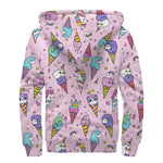 Girly Unicorn Ice Cream Pattern Print Sherpa Lined Zip Up Hoodie
