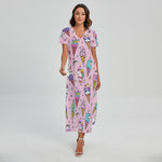 Girly Unicorn Ice Cream Pattern Print Short Sleeve Maxi Dress