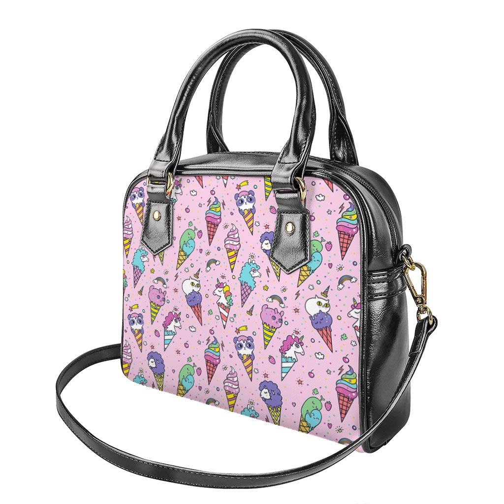 Girly Unicorn Ice Cream Pattern Print Shoulder Handbag