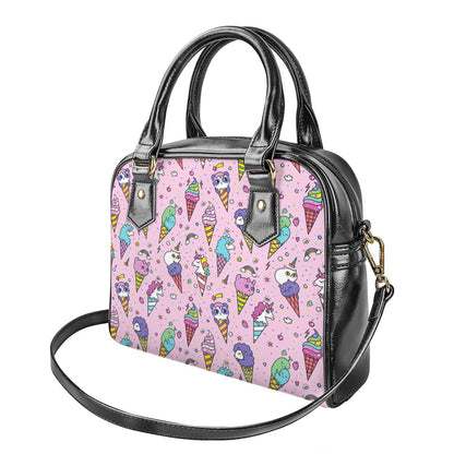 Girly Unicorn Ice Cream Pattern Print Shoulder Handbag