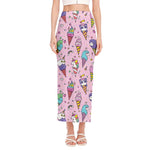 Girly Unicorn Ice Cream Pattern Print Side Slit Maxi Skirt