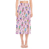 Girly Unicorn Ice Cream Pattern Print Side Slit Midi Skirt