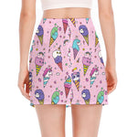 Girly Unicorn Ice Cream Pattern Print Side Slit Mini Skirt