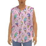 Girly Unicorn Ice Cream Pattern Print Sleeveless Baseball Jersey