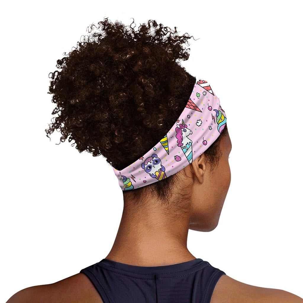 Girly Unicorn Ice Cream Pattern Print Sports Headband