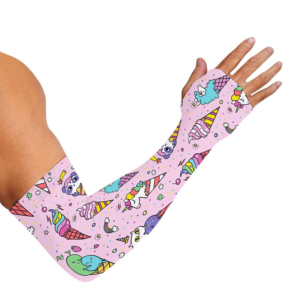 Girly Unicorn Ice Cream Pattern Print Sun Protection Arm Sleeves