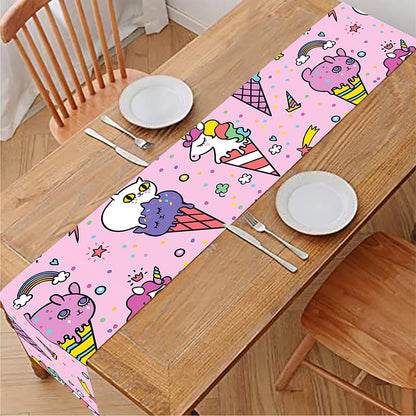 Girly Unicorn Ice Cream Pattern Print Table Runner