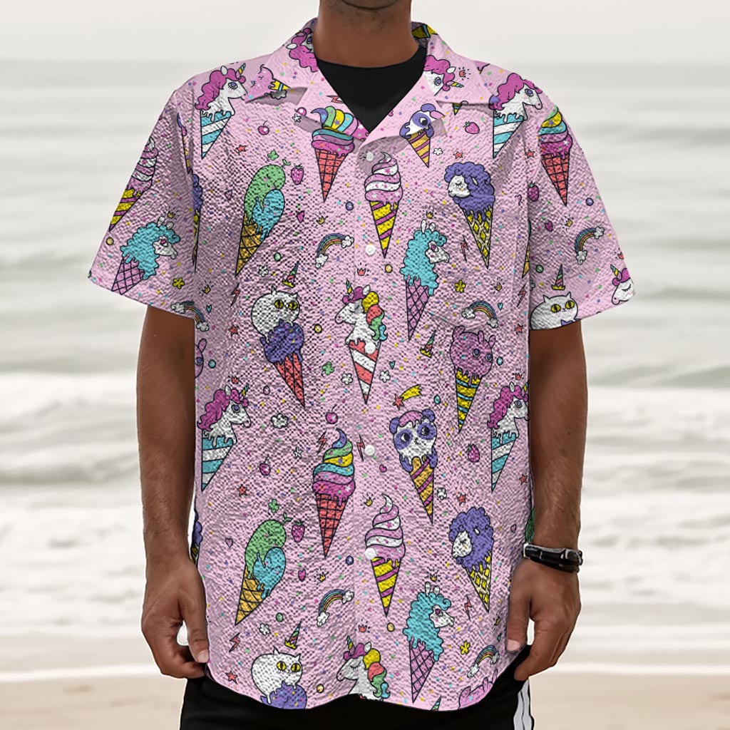 Girly Unicorn Ice Cream Pattern Print Textured Short Sleeve Shirt