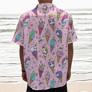 Girly Unicorn Ice Cream Pattern Print Textured Short Sleeve Shirt