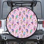 Girly Unicorn Ice Cream Pattern Print Tire Cover