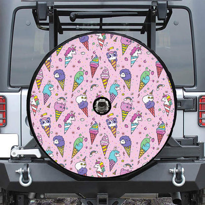 Girly Unicorn Ice Cream Pattern Print Tire Cover With Camera Hole