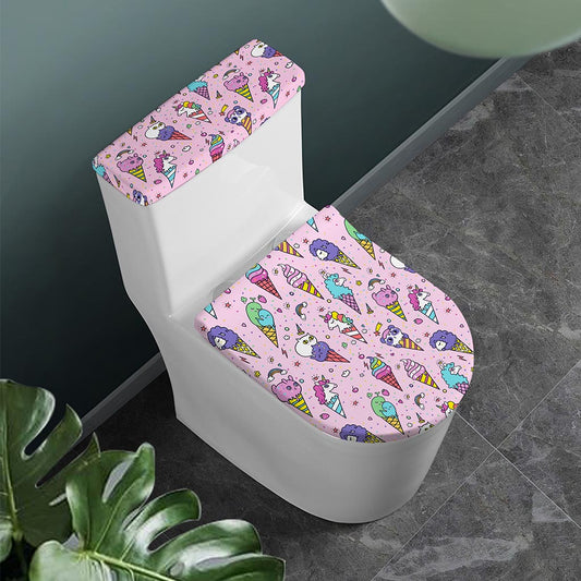 Girly Unicorn Ice Cream Pattern Print Toilet Lid And Tank Cover Set