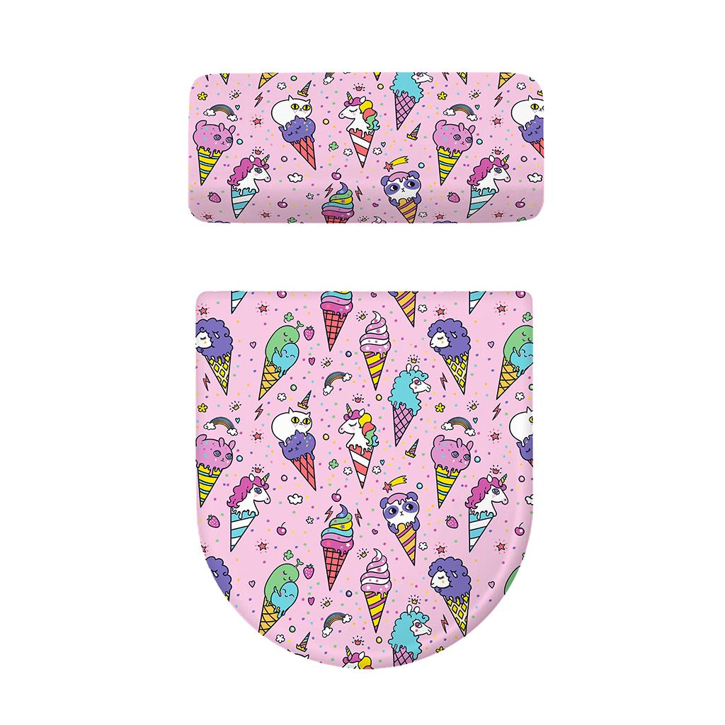 Girly Unicorn Ice Cream Pattern Print Toilet Lid And Tank Cover Set