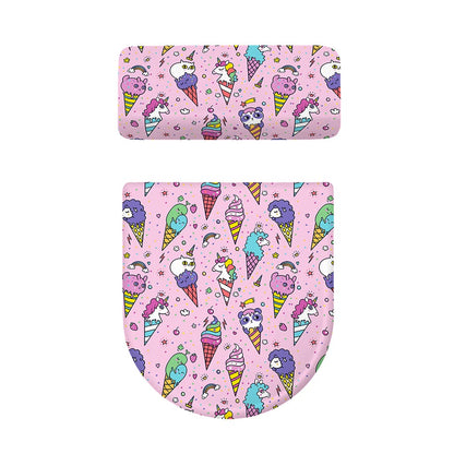 Girly Unicorn Ice Cream Pattern Print Toilet Lid And Tank Cover Set