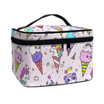 Girly Unicorn Ice Cream Pattern Print Travel Makeup Bag