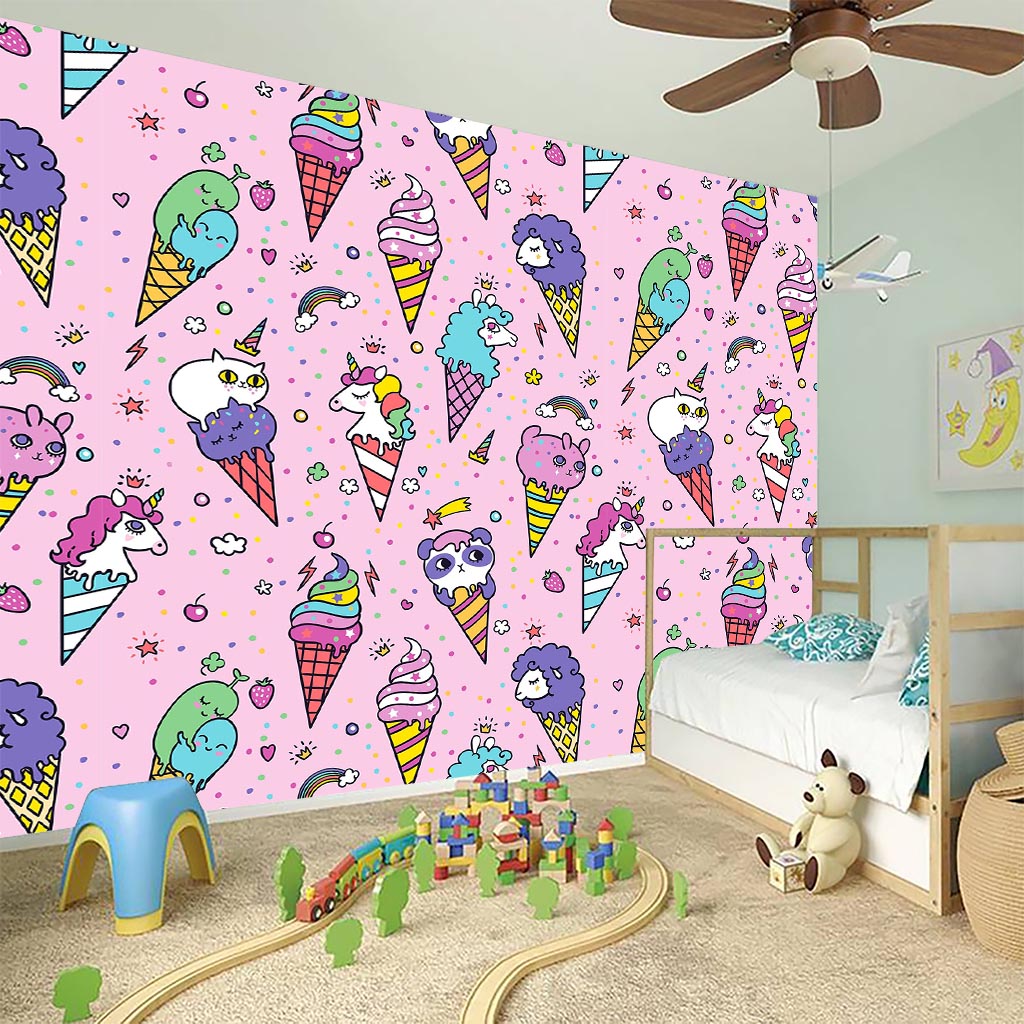 Girly Unicorn Ice Cream Pattern Print Wall Sticker