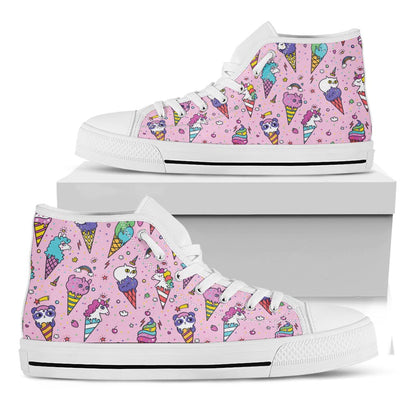 Girly Unicorn Ice Cream Pattern Print White High Top Sneakers