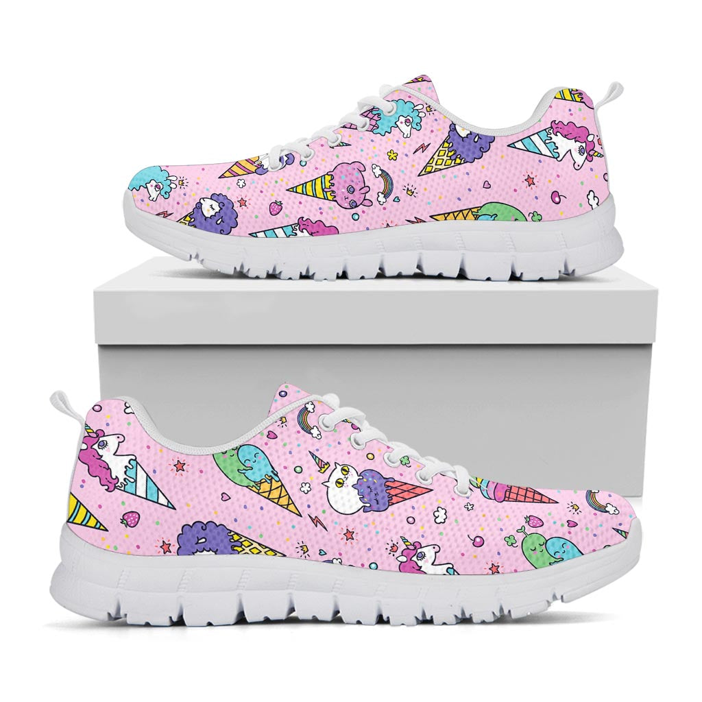 Girly Unicorn Ice Cream Pattern Print White Running Shoes