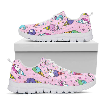 Girly Unicorn Ice Cream Pattern Print White Running Shoes