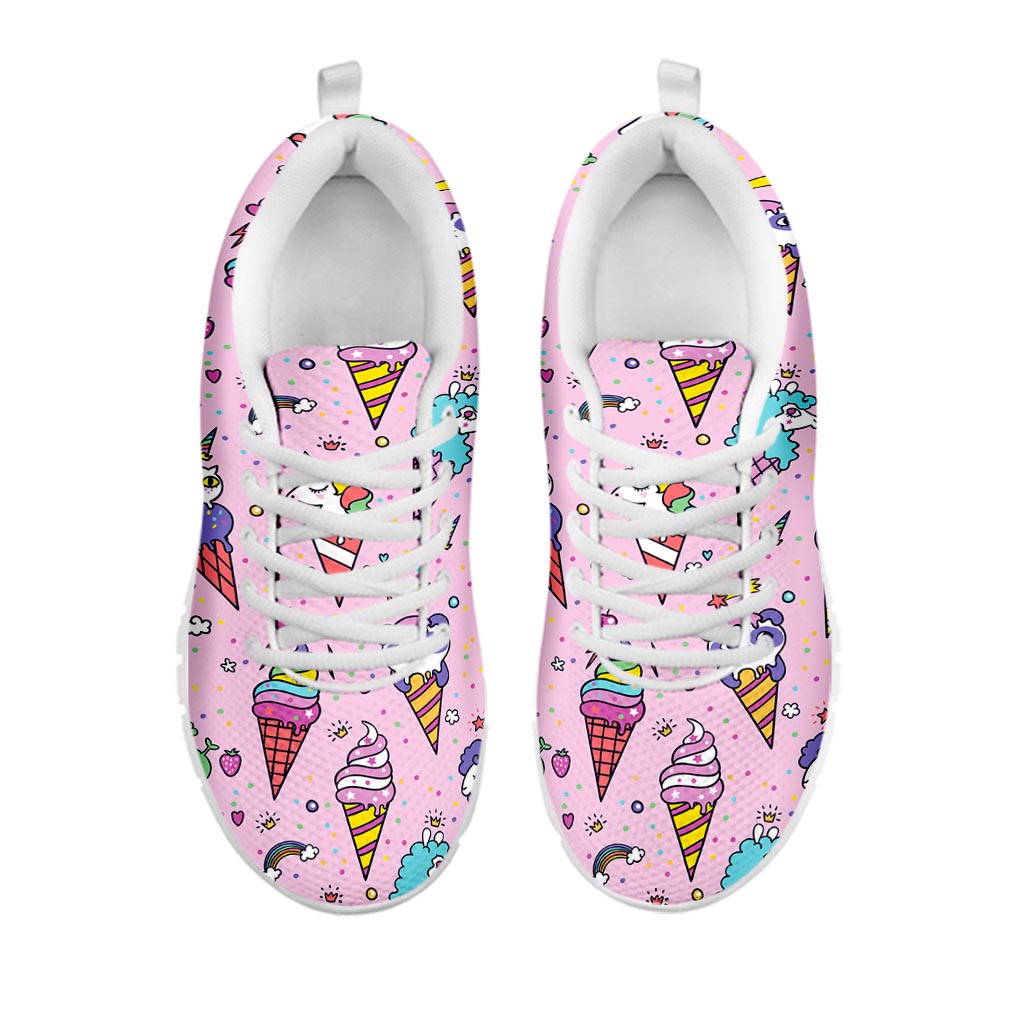 Girly Unicorn Ice Cream Pattern Print White Running Shoes