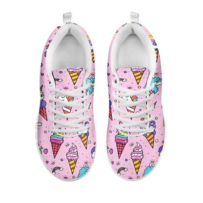Girly Unicorn Ice Cream Pattern Print White Running Shoes