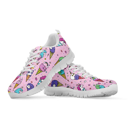 Girly Unicorn Ice Cream Pattern Print White Running Shoes
