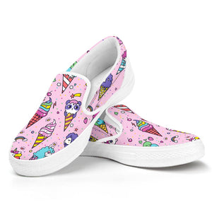 Girly Unicorn Ice Cream Pattern Print White Slip On Sneakers