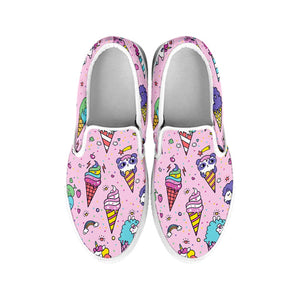 Girly Unicorn Ice Cream Pattern Print White Slip On Sneakers