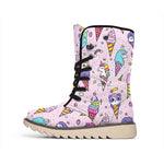 Girly Unicorn Ice Cream Pattern Print Winter Boots