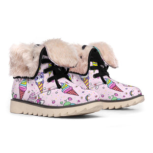 Girly Unicorn Ice Cream Pattern Print Winter Boots