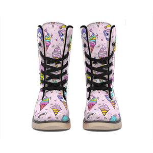 Girly Unicorn Ice Cream Pattern Print Winter Boots