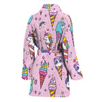 Girly Unicorn Ice Cream Pattern Print Women's Bathrobe