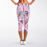 Girly Unicorn Ice Cream Pattern Print Women's Capri Leggings