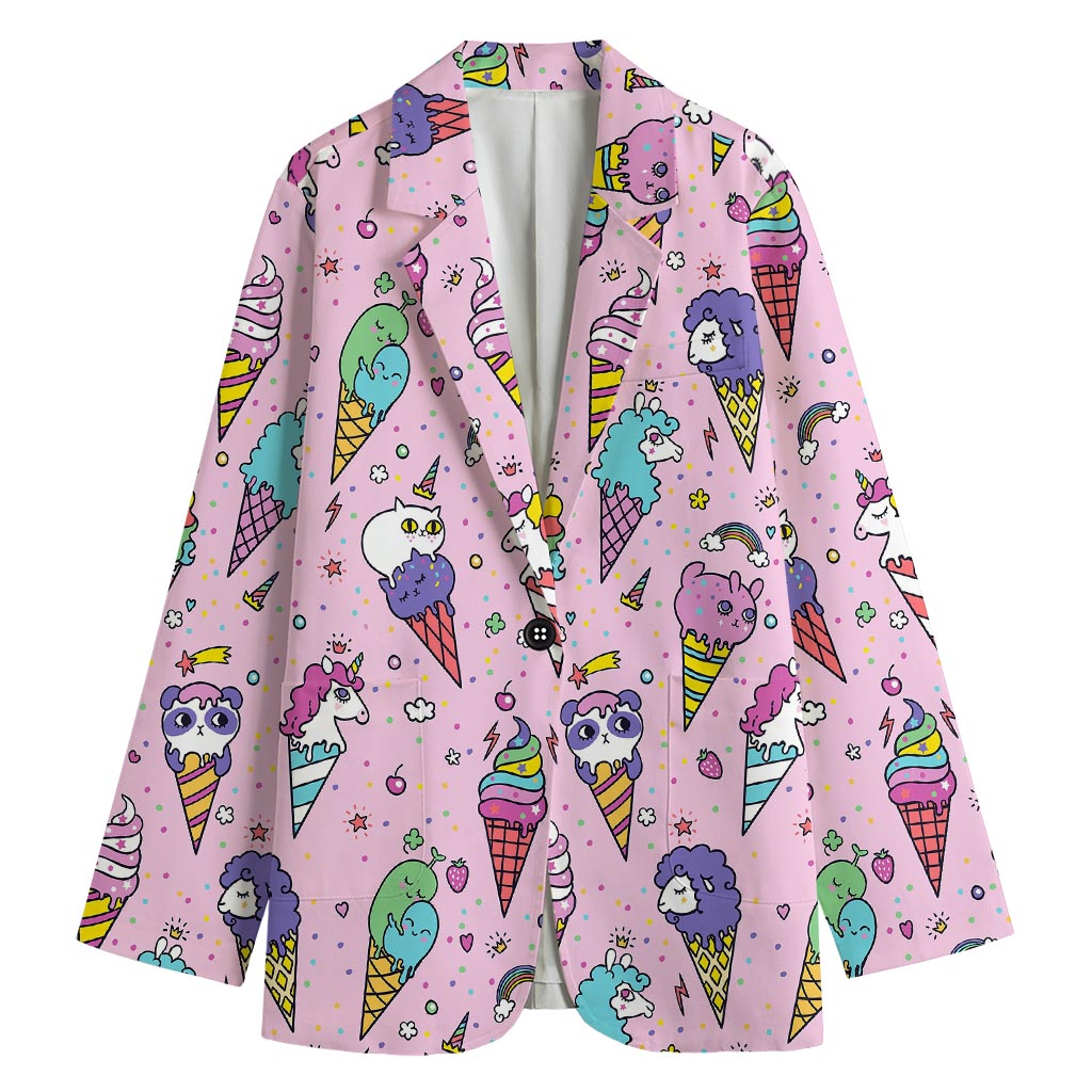 Girly Unicorn Ice Cream Pattern Print Women's Cotton Blazer