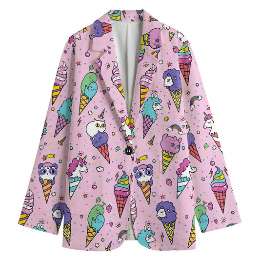 Girly Unicorn Ice Cream Pattern Print Women's Cotton Blazer