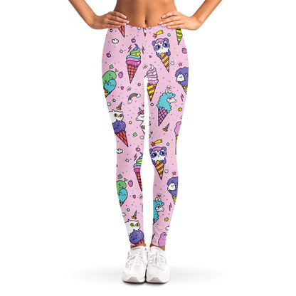 Girly Unicorn Ice Cream Pattern Print Women's Leggings