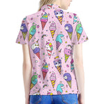Girly Unicorn Ice Cream Pattern Print Women's Polo Shirt
