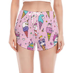 Girly Unicorn Ice Cream Pattern Print Women's Split Running Shorts