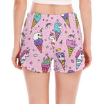 Girly Unicorn Ice Cream Pattern Print Women's Split Running Shorts