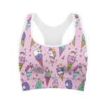 Girly Unicorn Ice Cream Pattern Print Women's Sports Bra