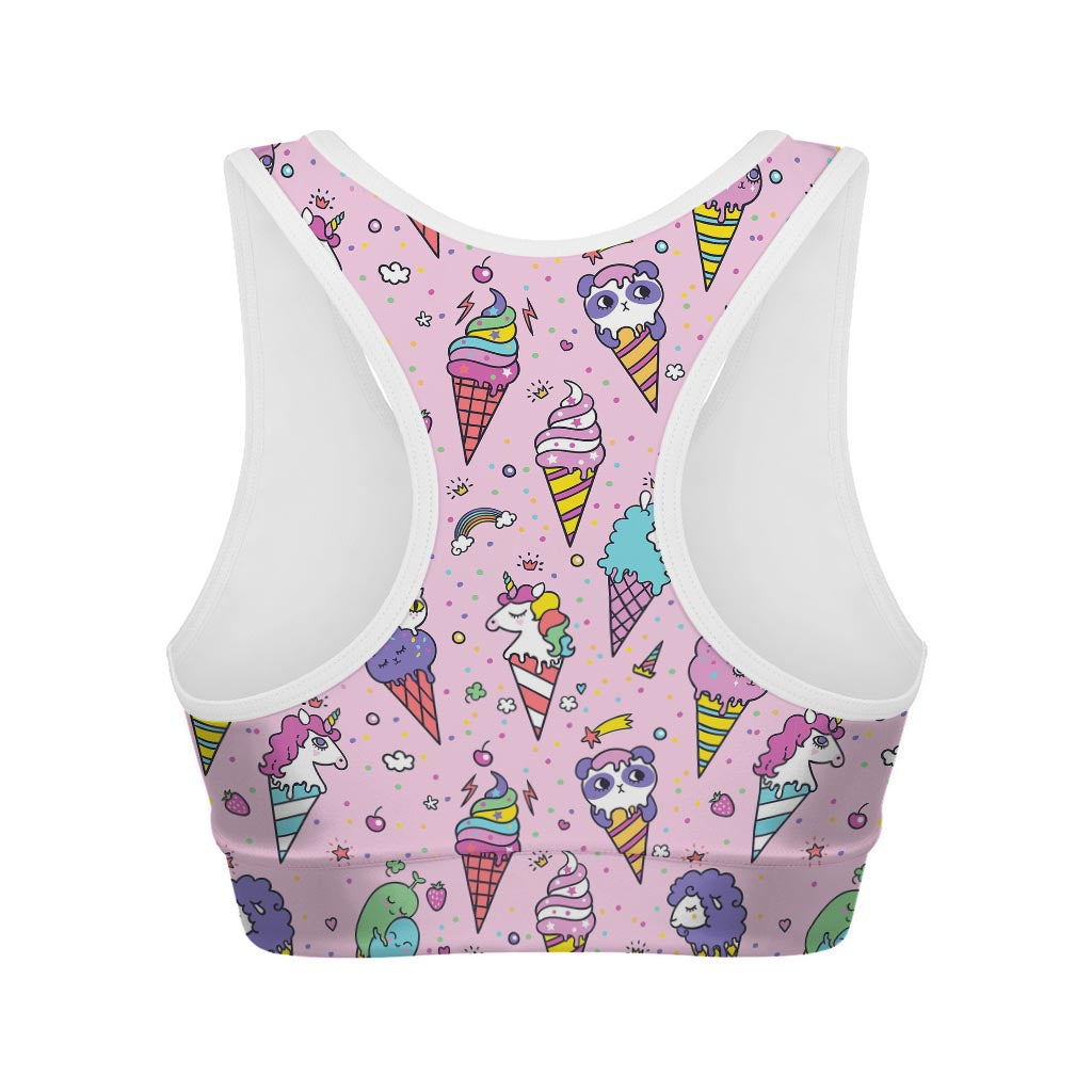 Girly Unicorn Ice Cream Pattern Print Women's Sports Bra