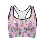 Girly Unicorn Ice Cream Pattern Print Women's Sports Bra