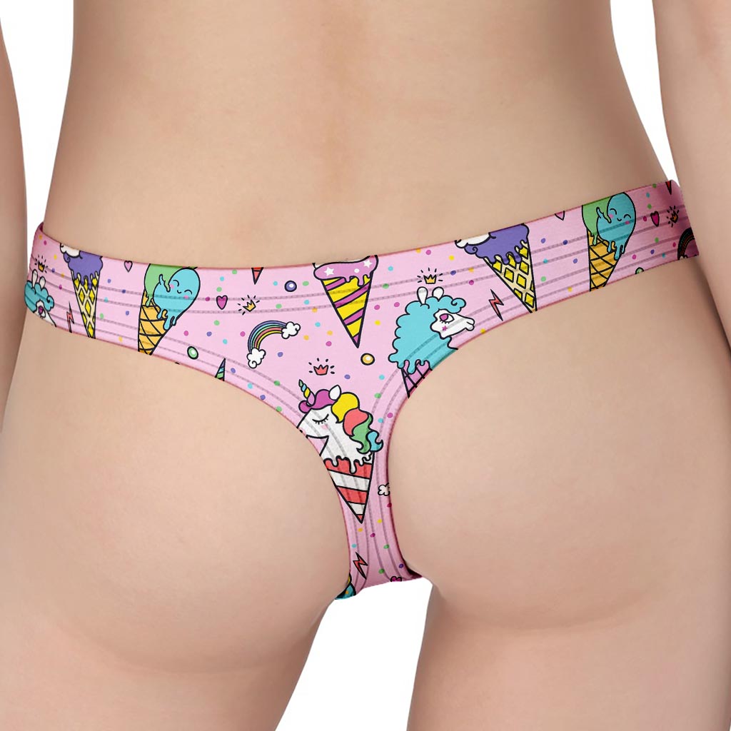 Girly Unicorn Ice Cream Pattern Print Women's Thong