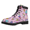 Girly Unicorn Ice Cream Pattern Print Padded Collar Lace Up Boots