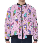Girly Unicorn Ice Cream Pattern Print Zip Sleeve Bomber Jacket